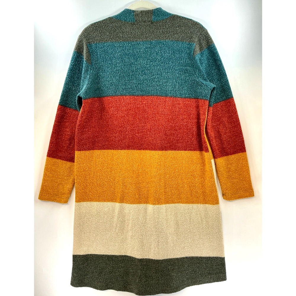 Open Front Colorblock Longline Duster Cardigan Sz S Boho Artsy Cozy Y2K - Picture 2 of 11